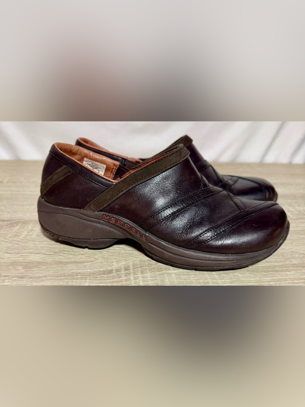 Merrell Women's Primo Patch Bug Brown Loafer Slip On Shoes Size 9 Leather Clog